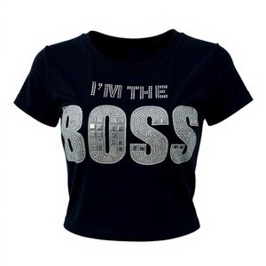 J&K Cropped Graphic Short Sleeve Tee Black L